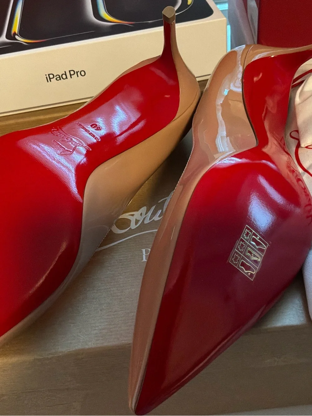 Christian Louboutin Nude Patent Pointed-Toe Pumps with Red Sole